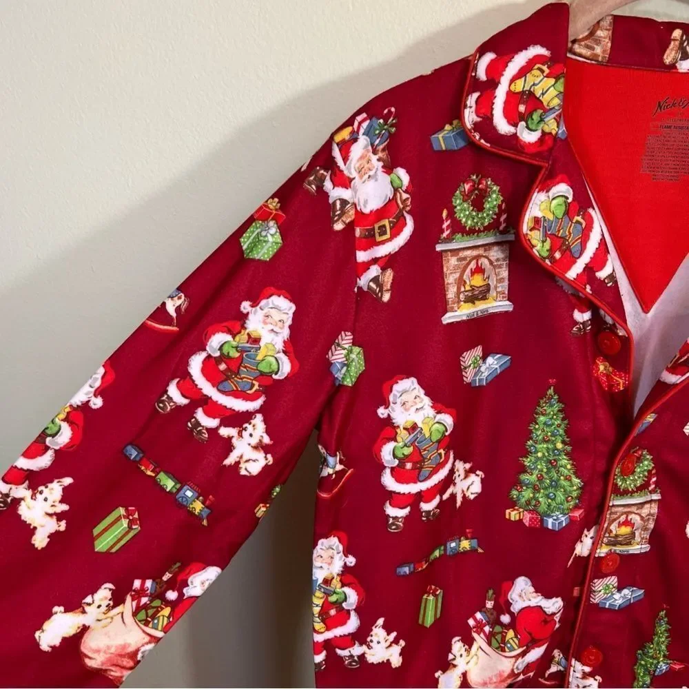 Nick‎ & Nora Kid’s Red Santa Flannel Pajama Top 14 NWT